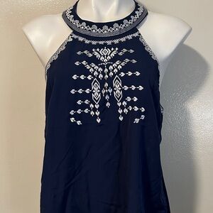 Navy Blue Embroidered Halter Top